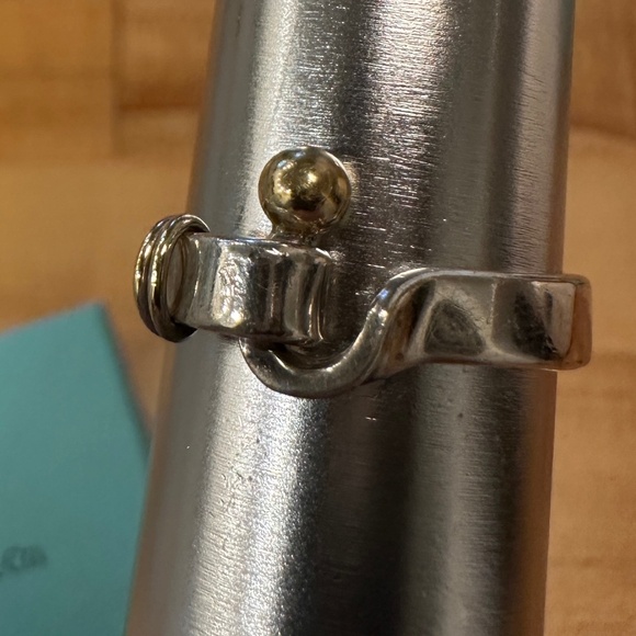 VTG Tiffany & Co. Hook & Eye sterling silver ring 925 w/18k gold accents, SZ 9. - Picture 7 of 7